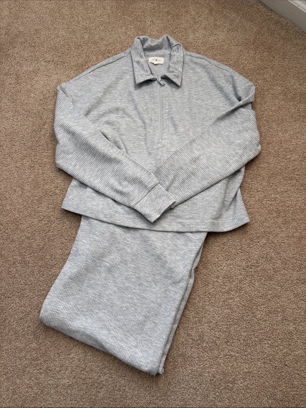 Lou & Grey Heather Light Gray Waffle Pullover Sweatshirt and Pant SET Medium